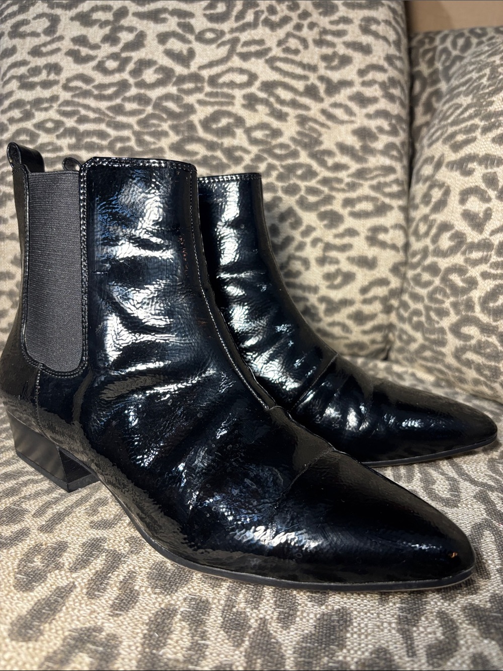 Franco Sarto Archie2 patent leather ankle boot pointed toe minimal bootie size 7